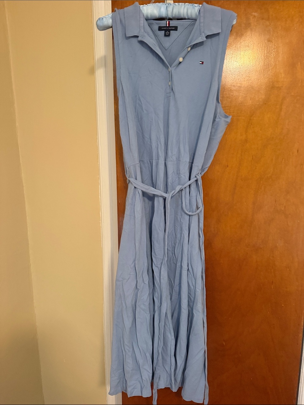 Tommy Hilfiger Pale Blue Sleeveless Polo Maxi Dress with Tie Waist
